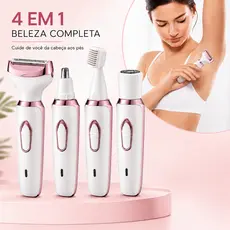 Barbeador Elétrico Feminino 4 Em 1 Depilador Aparador Corpo Íntimo Facial Nariz USB Recarregável