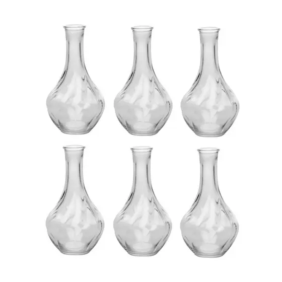 Kit 6 Vaso Decorativo 15 cm em Vidro Jarrinho Flores Solitário Resistente