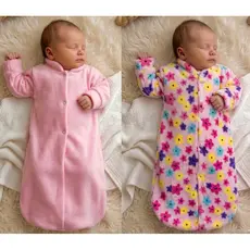 kit 2 Peças Liso+Estampado Sacos De Dormir Com Manga Para Bebê Soft Quentinho Inverno Noite Segura Menina