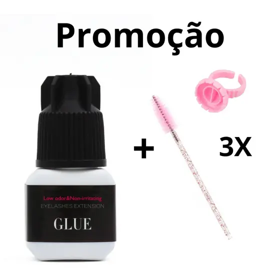 KIT Cola Para Cilios Funmix 5ml 1-2s Sem Odor + 3 escovinhas e 3 anéis de batoque