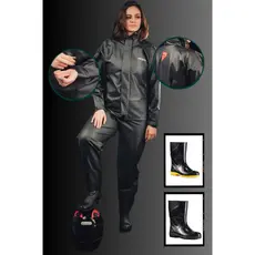 Capa de Chuva Combate Motoqueiro com Bota PVC Médio Impermeável Resistente