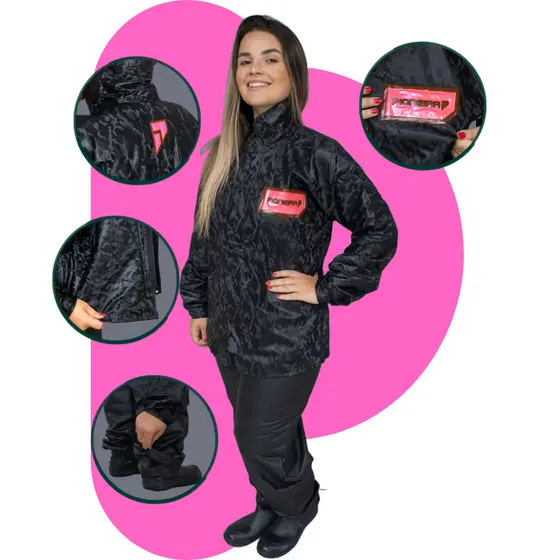 Capa de Chuva Feminina Pioneira Elite Camuflada Impermeável Motoqueira Resistente Conjunto Moto