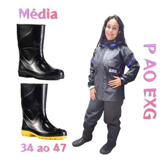 Kit Feminino Roupa de Chuva Bota Motoqueira Motociclista Ciclista Moto Resistente Polaina Galocha Impermeável Leve PVC