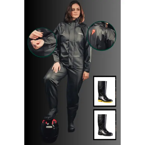 Capa de Chuva Combate Motoqueiro com Bota PVC extra Longa Impermeável Resistente