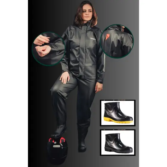 Capa de Chuva Combate Motoqueiro com Bota PVC extra curto Impermeável Resistente