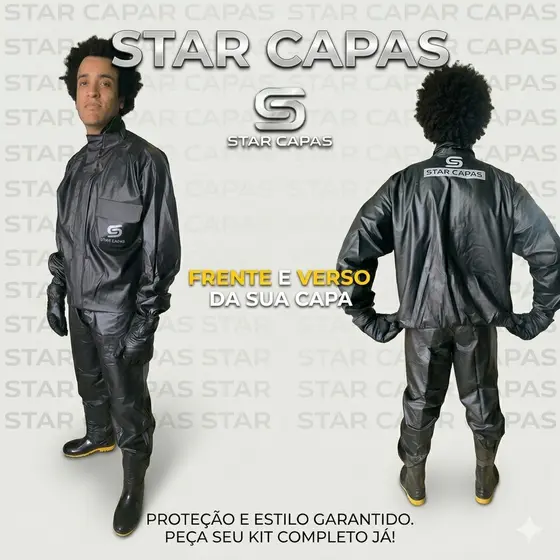 Capa de Chuva PVC Luxo Star Capas Impermeável Motoqueiro Conjunto Gola Resistente e Flexível Leve