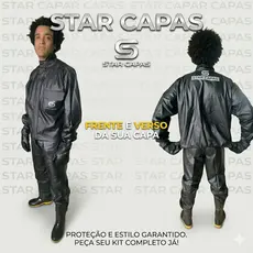 Capa de Chuva PVC Luxo Star Capas Impermeável Motoqueiro Conjunto Gola Resistente e Flexível Leve