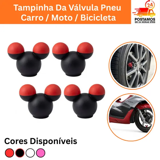 Kit Tampinha Tampa Da Válvula Do Pneu De Carro Biquinho Moto Bicicleta Bike Carrinho