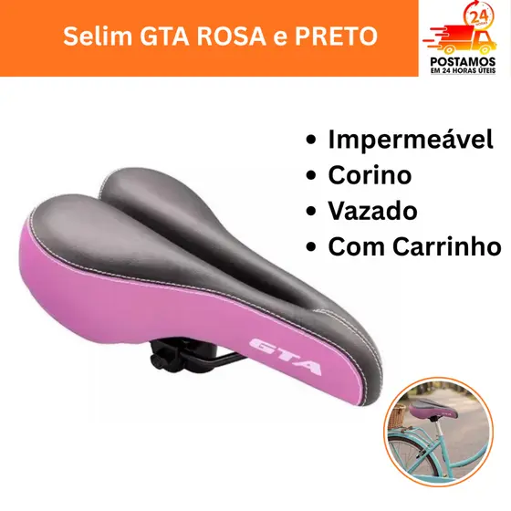 Selim Banco Bicicleta GTA Rosa Vazado MTB Conforto Estofado Couro Sintético Macio Para Bike Feminino Ergonômico