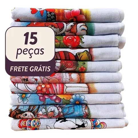 Kit 15 Panos De Prato Atacado Estampado Bainha Revenda