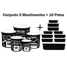 Kit Potes de Mantimentos + Conjunto com 10 Potes Herméticos para Cozinha - PB Frases