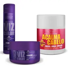 Kit Tratamento Shampoo + Mascara Matizante Perolado 300g + Mascara Acalma Cabelo 450g Vizbelle