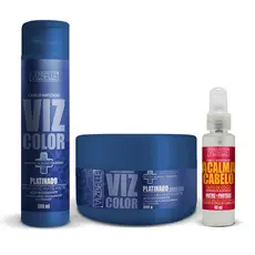 Kit Shampoo E Mascara Matizante Efeito Platinado 300g + Oleo De Coco Acalma Cabelo 60ml Vizbelle