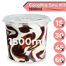 Pote Plástico 1500ml 1,5 Litro Bolo no Pote Sorvete Embalagem Descartável - BP Potes