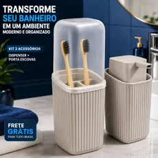 Kit 2 Acessórios Banheiro Dispenser Sabonete Líquido e Porta Escovas Av - OFERTA!