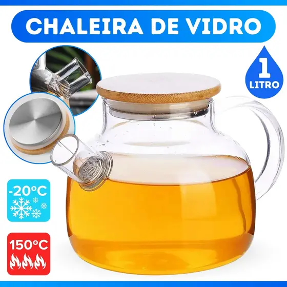 Chaleira De Vidro C/ Infusor Inox 1000 Ml Resistente Ao Fogo Tampa Hermética - PROMOÇÃO