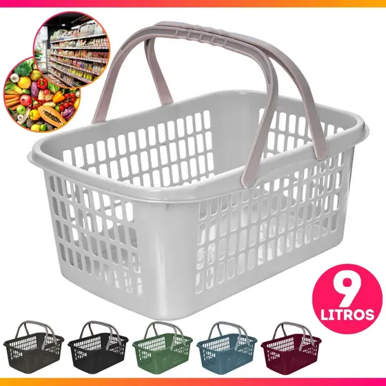 Cesta Cestinha Plastica Supermercado Com Alca 09 Litros