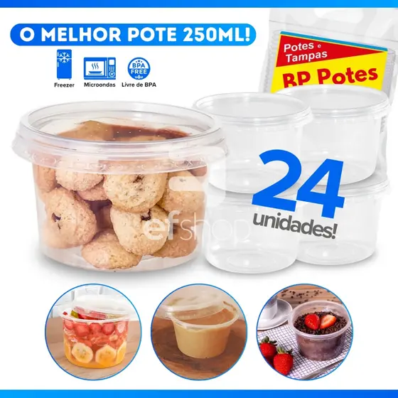 Potes Plástico Redondo 250ml Pote Para Bolo Sorvete Porta Mantimentos Multiuso BPA Free