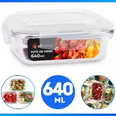 Pote de Vidro Hermético 640 ML Com Tampa Plástica e Vedação Marmita Forno Freezer Armazenar Alimento