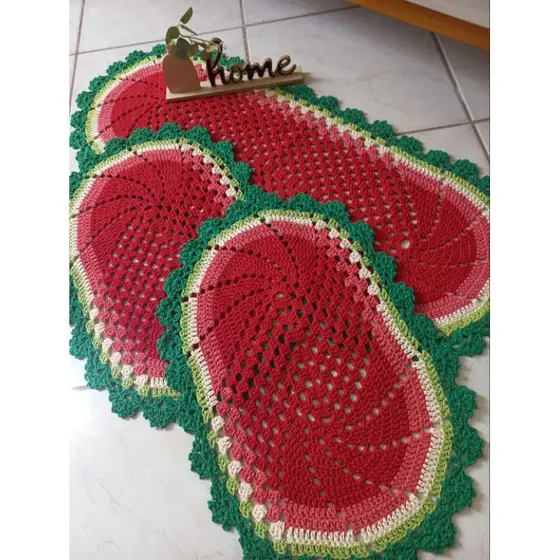 Jogo de passadeira nos tons de Melancia de crochê kit de tapetes de cozinha tapete para cozinha