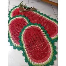 Jogo de passadeira nos tons de Melancia de crochê kit de tapetes de cozinha tapete para cozinha
