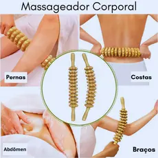 Rolo Bastao Massageador Manual Modelador Vara Thai Relaxante Muscular Maderoterapia Corporal Liberacao sanguinea - 38CM