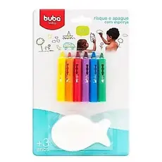 Giz De Banho Risque E Apague 6 Cores Buba Com Esponja
