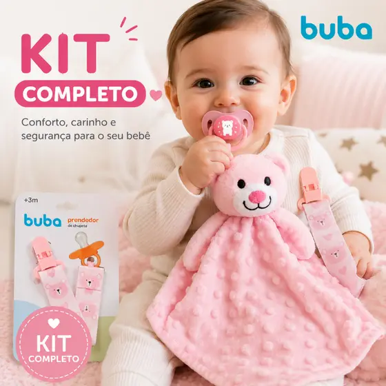 Kit Bebê :Naninha BUBA Antialérgica com 2 Chupetas Ortodônticas  + Prendedor de Chupeta
