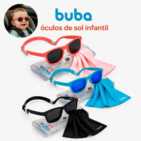 Óculos de sol Para Bebê Flexivel Buba C/ Alça Ajustável e Estojo Proteção Uva e UVB