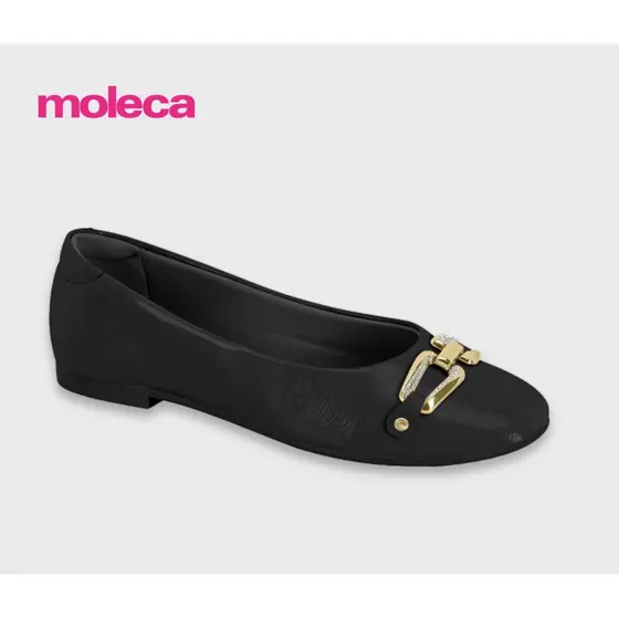 Sapatilha Feminina Moleca Fivela Dourado Cristais