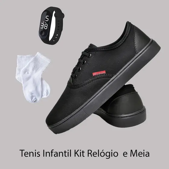 Tênis Masculino Infantil Juvenil Dex Cano Baixo Casual do 27 ao 36 com Relógio Digital e Meia