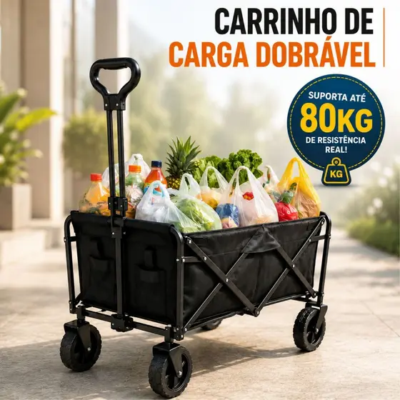 Carrinho Dobrável Reforçado Multiuso Camping Praia Mercado