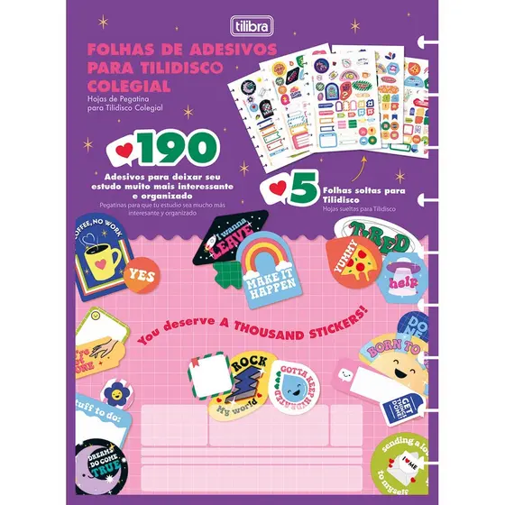 Folhas de Adesivos para Tilidisco Colegial TILIBRA - C/ 190 Adesivos