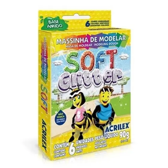 Massa de Modelar ACRILEX Soft Glitter 6 Cores - 90GR