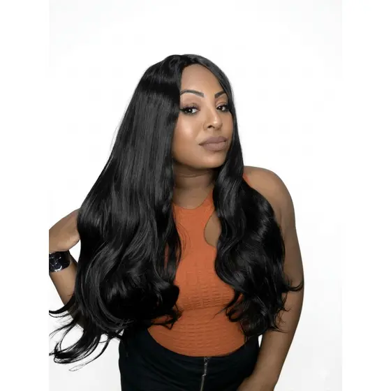 Peruca lace Wig longa Lisa Ondulada 70cm Preta Fibra Premium