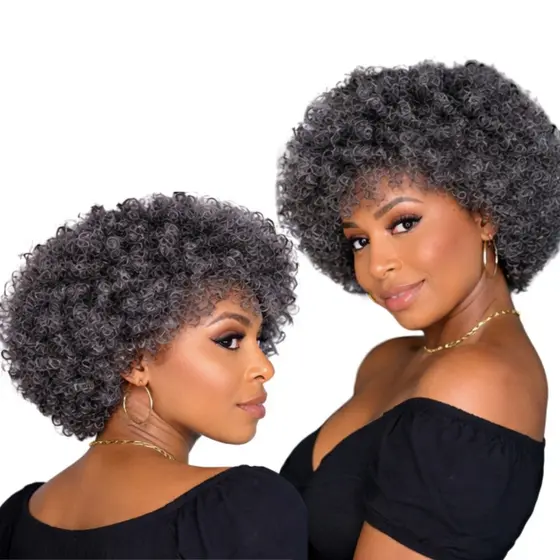 Peruca Cacheada Lace wig repartição livre fibra cor grisalha silver