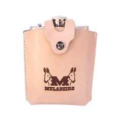 Porta Bebida Uisque Couro Legítimo Muladeiro + Cantil Inox 8 Oz