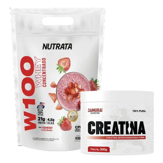 Kit 1x Creatina Monohidratada Pura Samurai 300g + 1x Whey W100 900g Refil - Nutrata