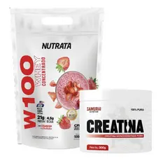 Kit 1x Creatina Monohidratada Pura Samurai 300g + 1x Whey W100 900g Refil - Nutrata