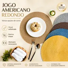 KIT 4 Ou 6 Jogo Sousplat Americano Redondo Plástico flexível