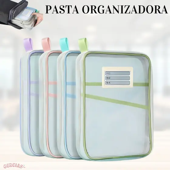 Pasta Organizadora de Nylon Moderna Transparente Para Documentos Faculdade Escola