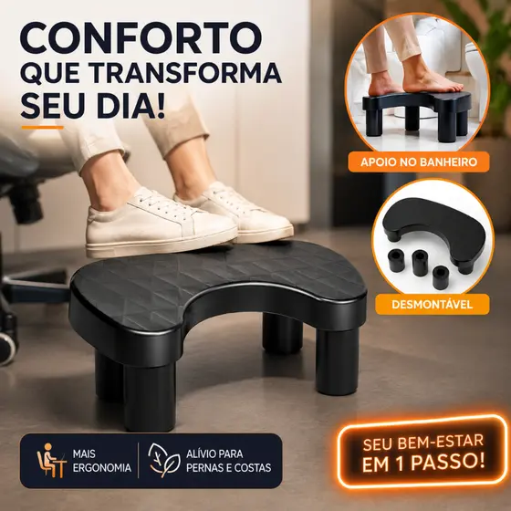 Banquinho Apoio Para Pés Ergonômico Home Office Melhora Postura Circulação Descanso Pés