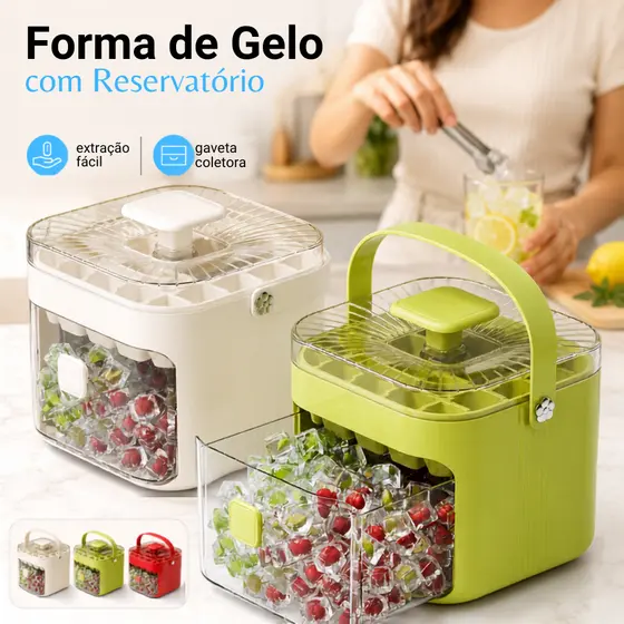 Máquina Manual de Gelo com Caixa Armazenadora Extrator Prático e Alça Portátil para Drinks e Sucos