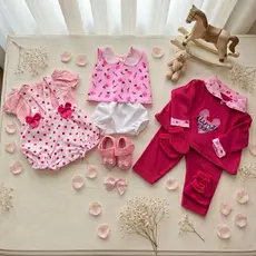Kit Roupinha Bebê Reborn 3 trocas + Tiara e Sapatinho - Veste de 45 a 50cm!