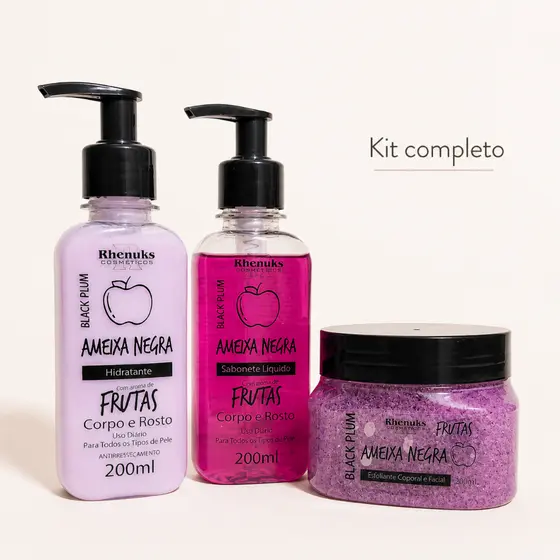 Kit Banho Premium Ameixa Negra com Hidratante, Sabonete Líquido e Esfoliante