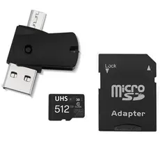 Kit 4 em 1 Cartão de Memória 512GB Ultra High Speed-I U3 + Adptador USB/OTG Tipo C + Adaptador SD - MC155