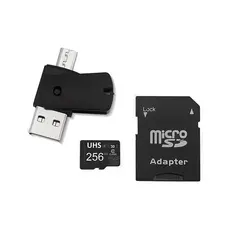 Kit 4 em 1 Cartão de Memória 256GB Ultra High Speed-I U3 + Adptador USB/OTG Tipo C + Adaptador SD - MC154