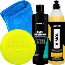 Kit Shampoo Automotivo V-Mol Vonixx Limpeza Pesada e Pretinho Vintex 500ml Acessórios Karbox