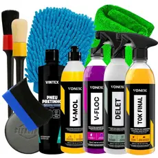 Kit Vonixx Estética Automotiva V-Floc V-Mol Delet Tok Final Pneu Pretinho Pincel Luva Aplicador Toalha