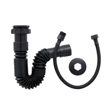 Kit Sifão Sanfonado Universal Preto E Engate Flexível Black 40cm Para Pia Cuba Lavatório Banheiro